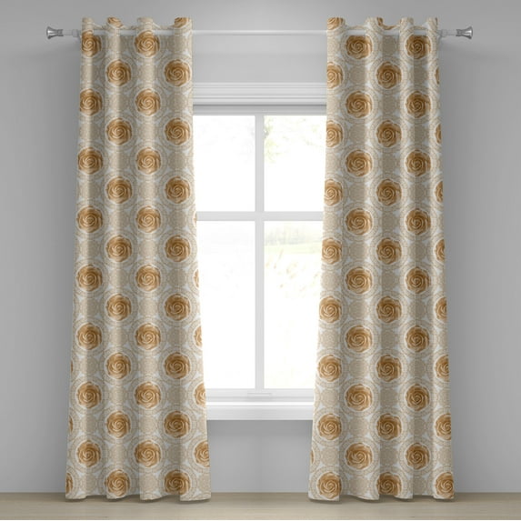 Ambesonne Vintage Grommet Curtain, Royal Baroque Roses, 50" x 84", Pale Brown White