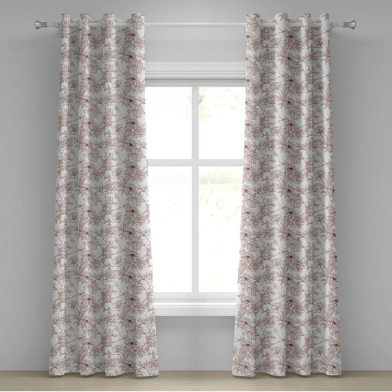 Ambesonne Vintage Grommet Curtain, Rustic Sprigs Wild Poenies, 50" x 108", Burgundy White