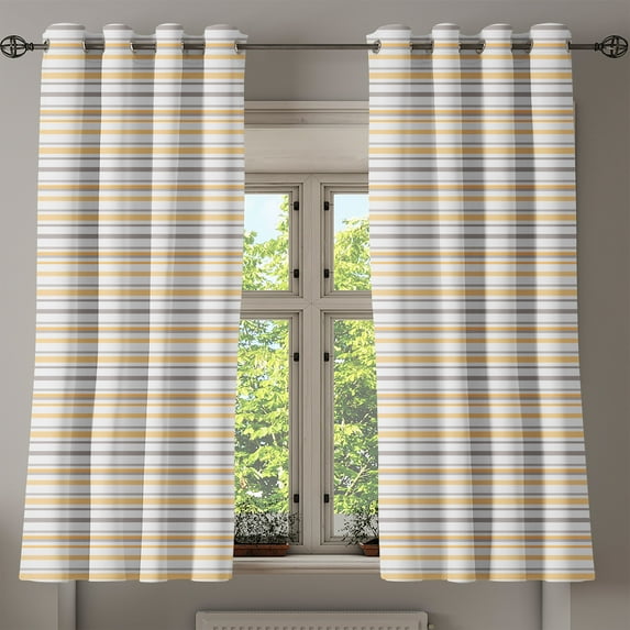 Ambesonne Vintage Grommet Curtain, Shabby Colored Lines, 50" x 63", Orange White Cadet Blue