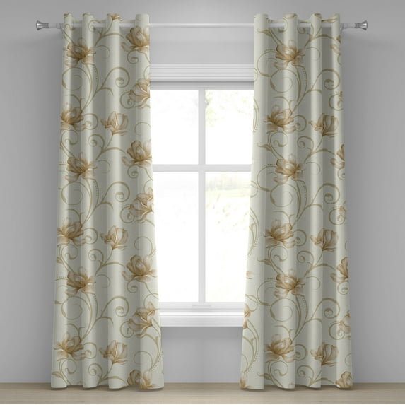 Ambesonne Vintage Grommet Curtain, Simple Modern Garden Floral, 50"x96", Pale Khaki Pastel Brown