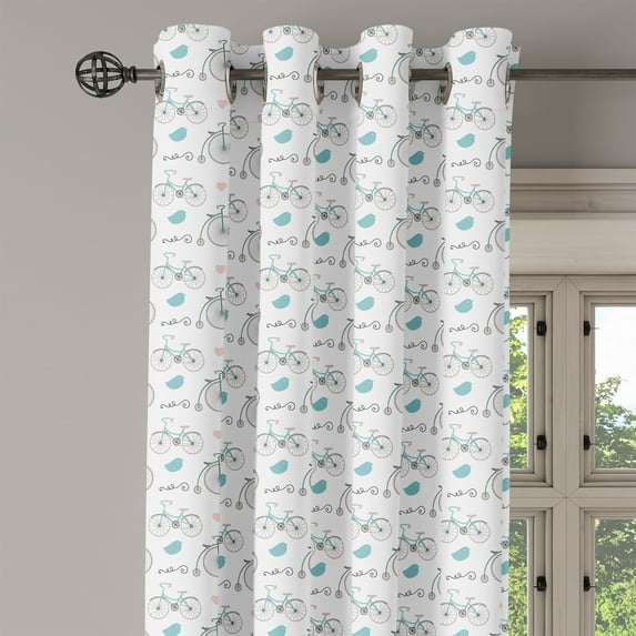 Ambesonne Vintage Grommet Curtain Single Panel, Bikes Hipster Retro, 50"x60", Soft Pink Blue
