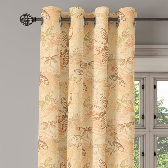 Ambesonne Vintage Grommet Curtain Single Panel, Birds and Dragonfly Design, 50"x60", Pale Yellow and Orange