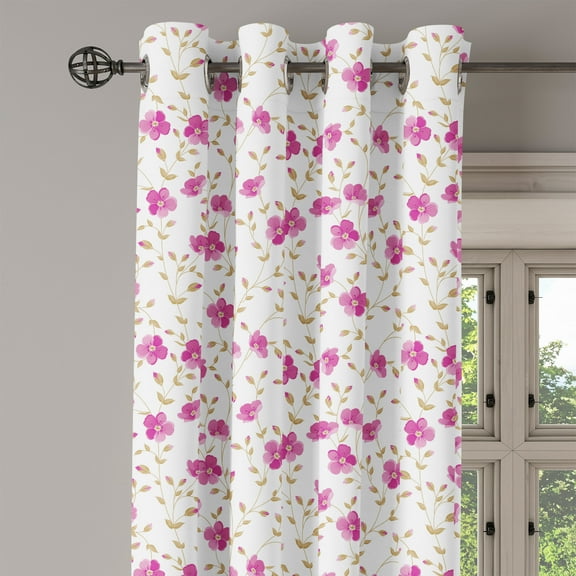 Ambesonne Vintage Grommet Curtain Single Panel, Girly Curly Stems, 50"x60", Pink Reseda Green