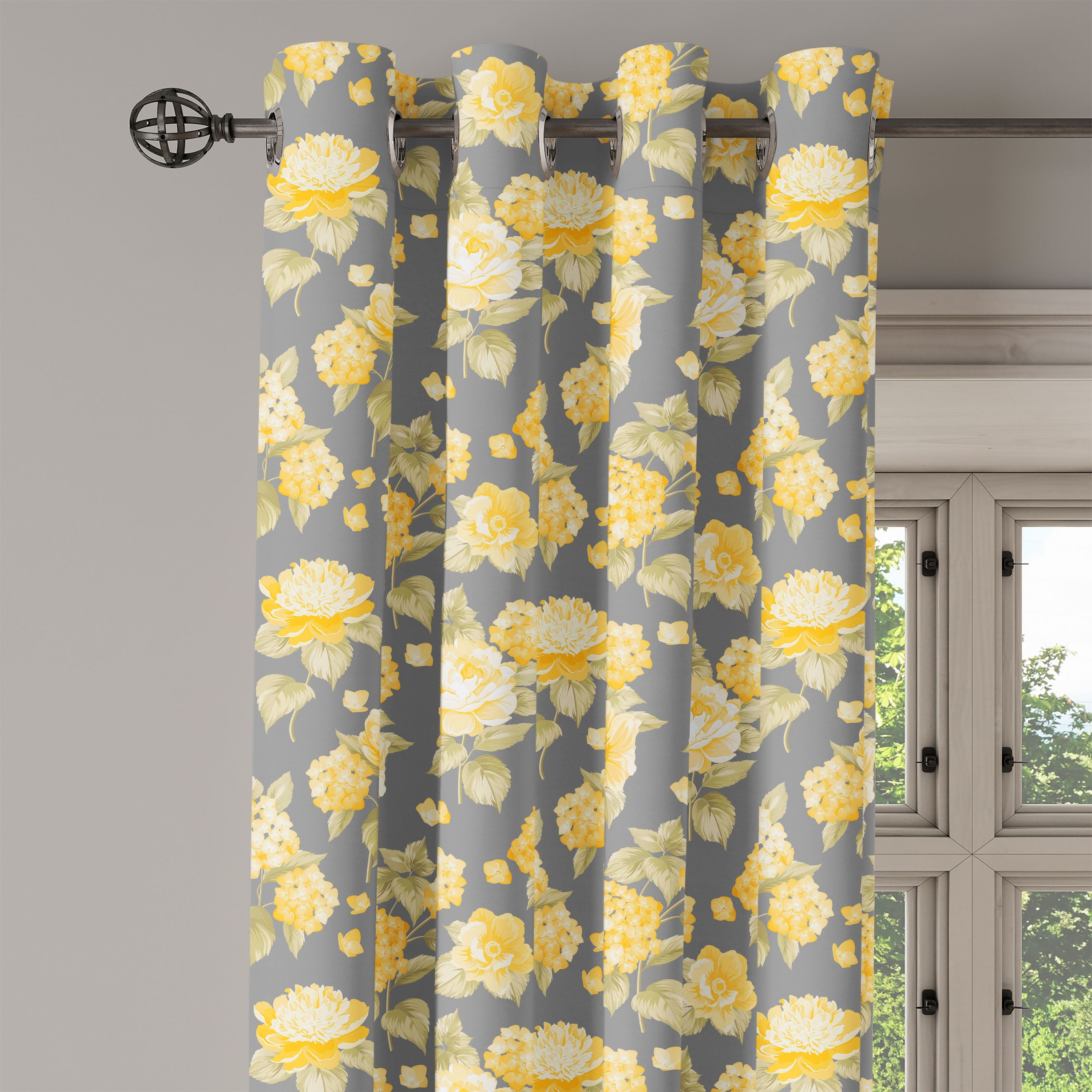 Yellow Floral Blackout Grommet Curtain Panel
