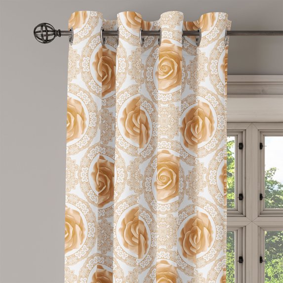 Ambesonne Vintage Grommet Curtain Single Panel, Royal Baroque Roses, 50"x60", Pale Brown White