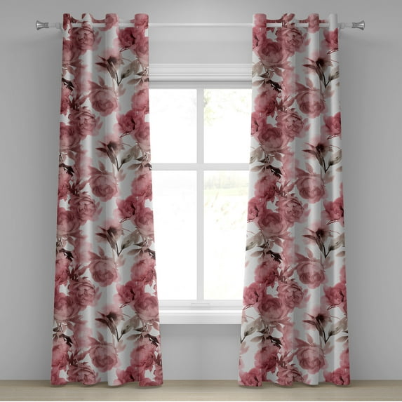 Ambesonne Vintage Grommet Curtain, Soft Tones Nostalgic Peony, 50"x96", Pastel Pink and Pale Rose