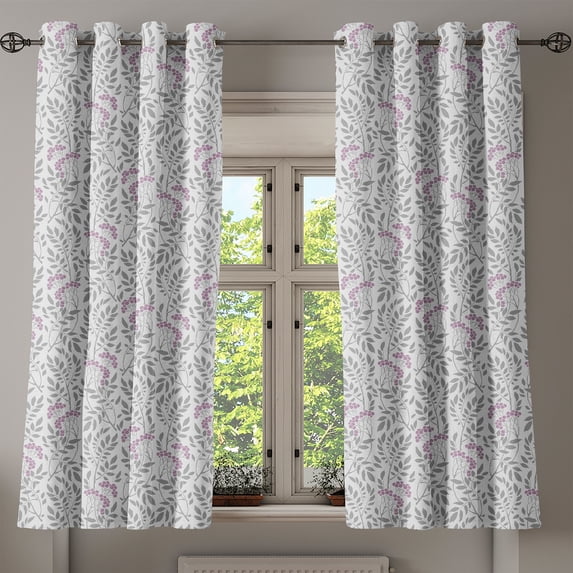 Ambesonne Vintage Grommet Curtain, Spring Sprigs Berries, 50" x 63", Pale Grey Mauve Grey