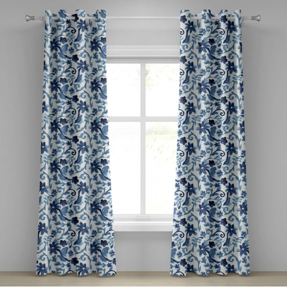 Ambesonne Vintage Grommet Curtain, Traditional Curlicue Print, 50"x96", Dark Sky Blue and White