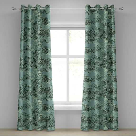 Ambesonne Vintage Grommet Curtain, Victorian Curlicue Leaves, 50"x84", Almond Green and Black