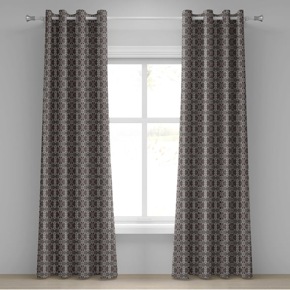 Ambesonne Vintage Grommet Curtain, Victorian Royal Floral, 50" x 96", Eggplant Cream Tan