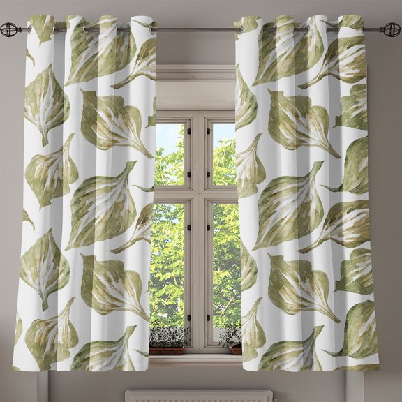 Ambesonne Vintage Grommet Curtain, Watercolor Botanical Leaves, 50"x60", Khaki and Pale Olive Green