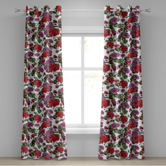 Ambesonne Vintage Grommet Curtain, Watercolor Geranium Flowers, 50"x72", Peacock Green Raspberry