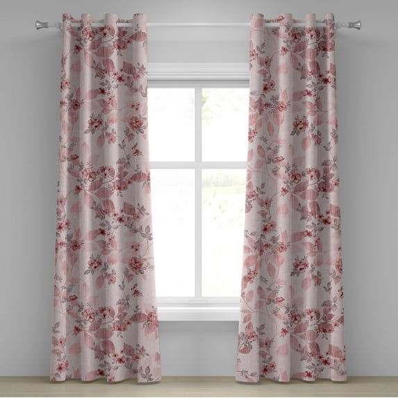 Ambesonne Vintage Grommet Curtain, Weathered Effect Floral Art, 50"x120", Pale Pink and Dried Rose