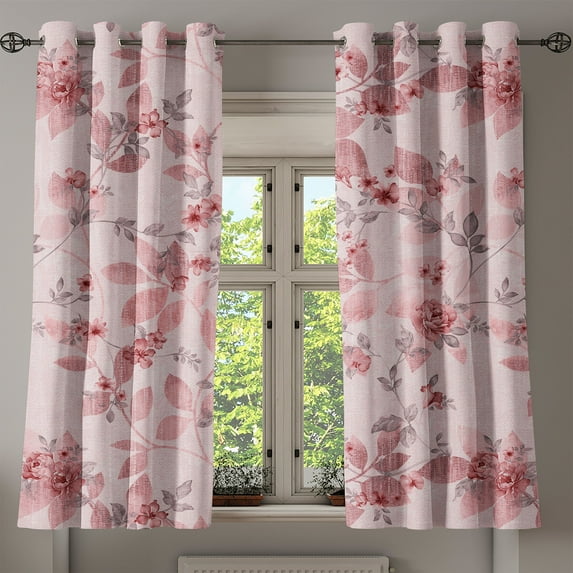 Ambesonne Vintage Grommet Curtain, Weathered Effect Floral Art, 50"x60", Pale Pink and Dried Rose