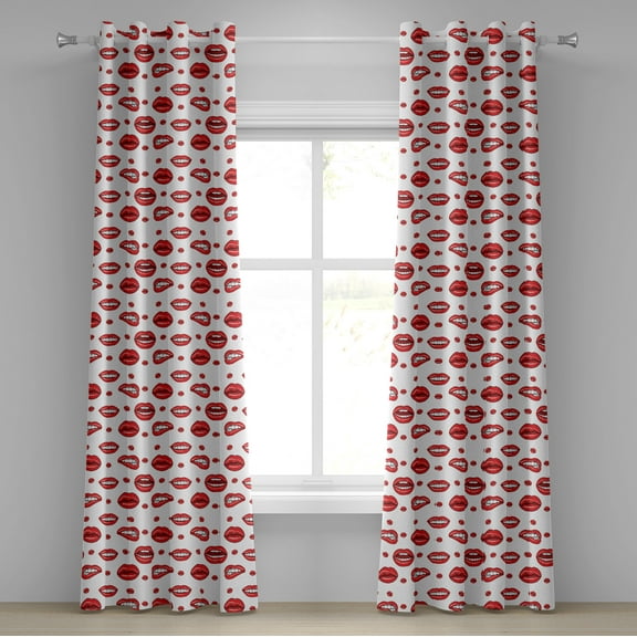 Ambesonne Vintage Grommet Curtain, Woman Lips with Gestures, 50" x 120", Vermilion and White