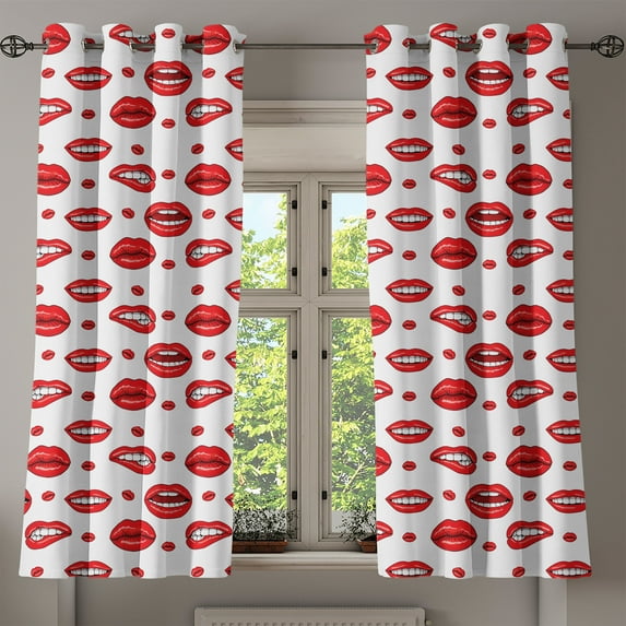 Ambesonne Vintage Grommet Curtain, Woman Lips with Gestures, 50" x 63", Vermilion and White