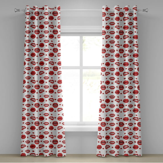 Ambesonne Vintage Grommet Curtain, Woman Lips with Gestures, 50" x 72", Vermilion and White
