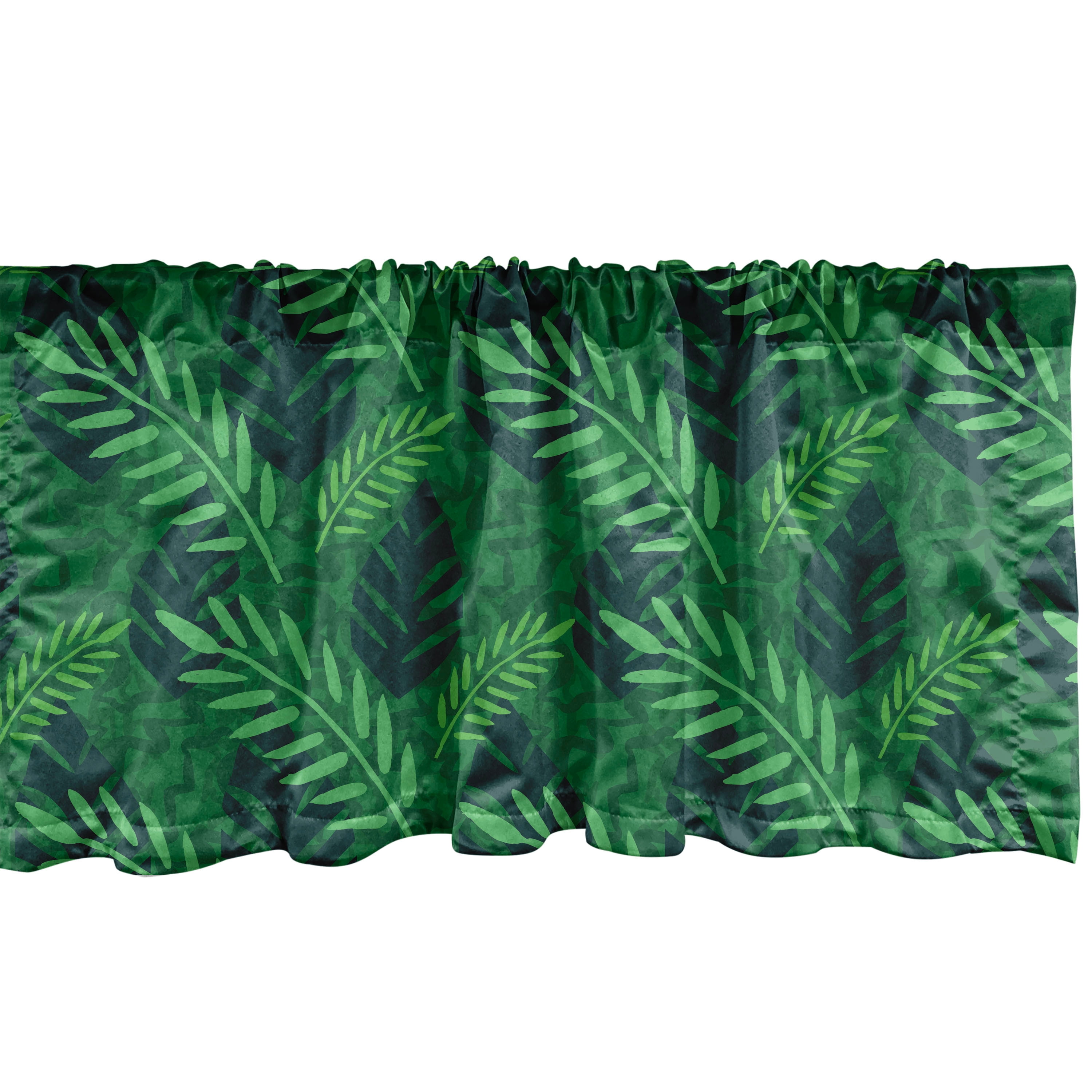 Tropical Palm Leaf Satin Valance Set in Dark Green Multicolor