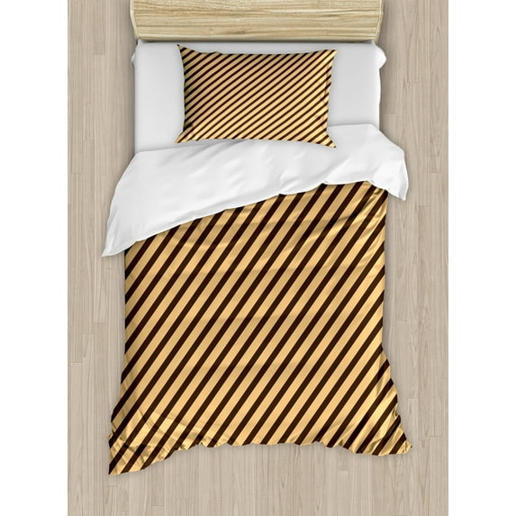 Ambesonne Vintage Home Duvet Cover Sets, Striped Modern, 2-Twin, Sand Brown Chocolate