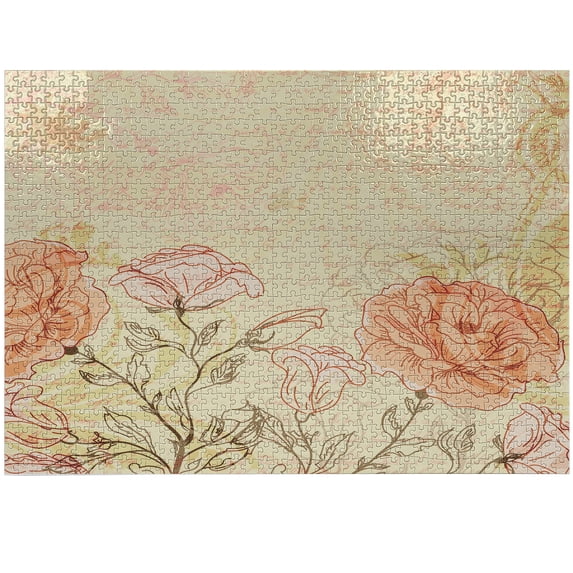 Ambesonne Vintage Jigsaw Puzzle Durable Cardboard, Grunge Retro Flowers, 1000 pcs, Cream Pink