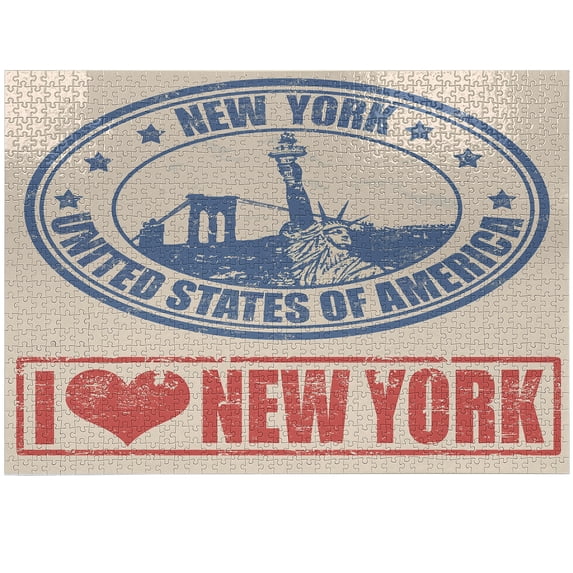 Ambesonne Vintage Jigsaw Puzzle Durable Cardboard, Love NYC in Red Blue, 1000 pcs, Blue Orange