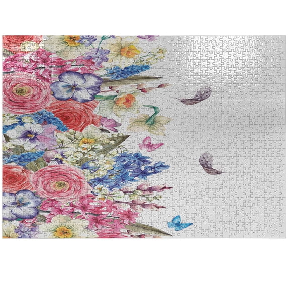 Ambesonne Vintage Jigsaw Puzzle Durable Cardboard, Vivid Floral Nature, 1000 pcs, Pink Blue
