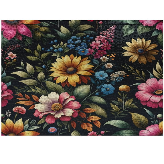 Ambesonne Vintage Jigsaw Puzzle, Jungle Boho Spring Flowers, Heirloom-Quality Fun Activity for Family Durable Cardboard, 1000 pcs, Charcoal Grey Multicolor