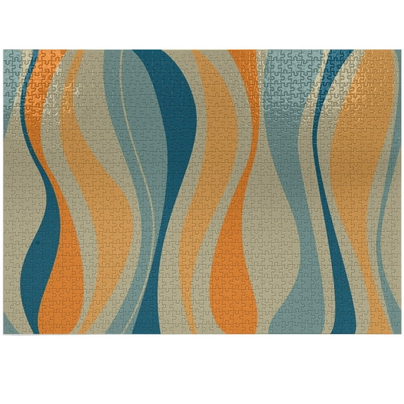 Ambesonne Vintage Jigsaw Puzzle, Retro Vibrant Stripes, Heirloom-Quality Fun Activity for Family Durable Cardboard, 1000 pcs, Petrol Blue and Marigold