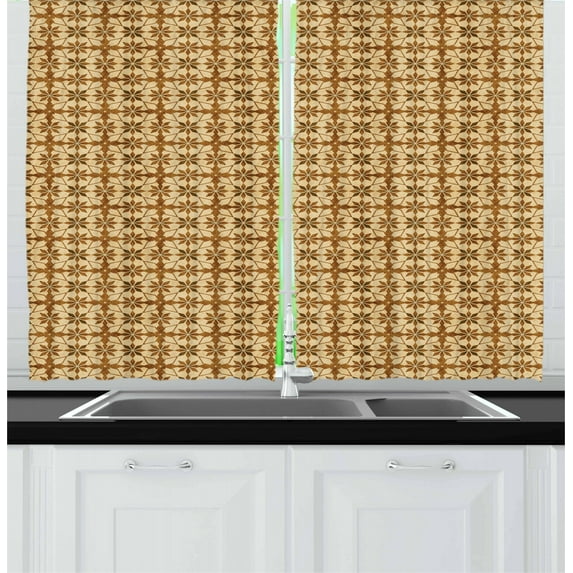 Ambesonne Vintage Kitchen Curtains, Antique Moroccan Stars, 55"x39", Beige and Caramel