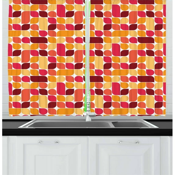 Ambesonne Vintage Kitchen Curtains, Bauhaus Geometric Retro, 55"x39", Multicolor