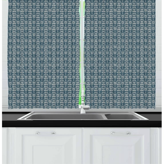 Ambesonne Vintage Kitchen Curtains, Chinese Floral Motifs, 55"x45", Dark Teal and Coconut