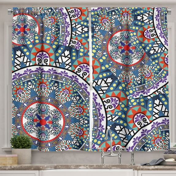 Ambesonne Vintage Kitchen Curtains, Circular Floral, 55"x39", Multicolor