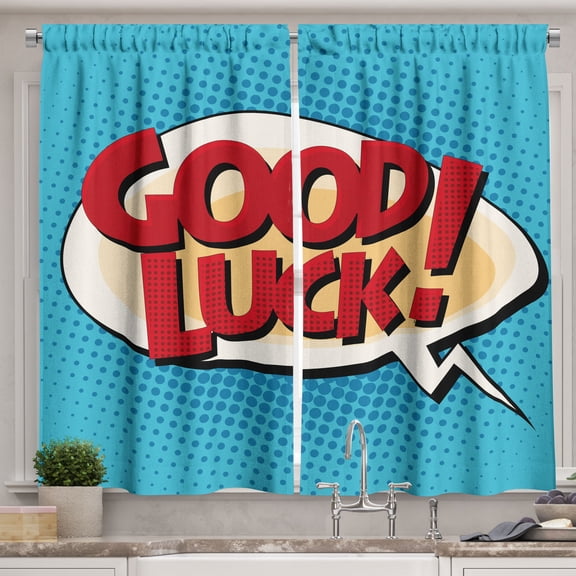 Ambesonne Vintage Kitchen Curtains, Comic Book Strip, 55"x45", Pale Blue Red Yellow