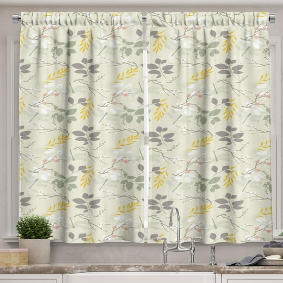 Ambesonne Vintage Kitchen Curtains, Farm Florals Swirl, 55"x45", Charcoal Grey Marigold