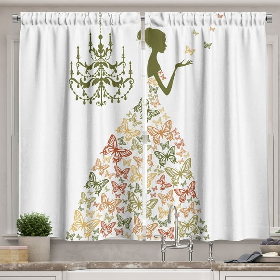 Ambesonne Vintage Kitchen Curtains, Love Country Romance Print, 55"x36", Almond Red