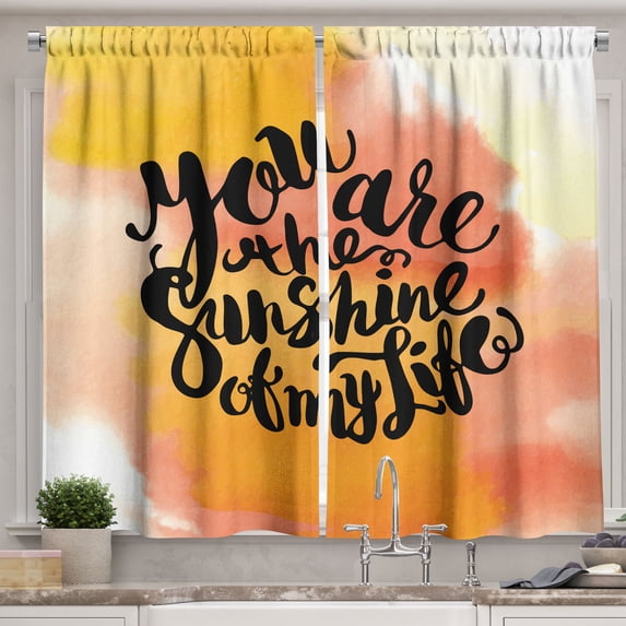 Ambesonne Vintage Kitchen Curtains, Love Romance Valentine, 55"x45", Orange and Yellow