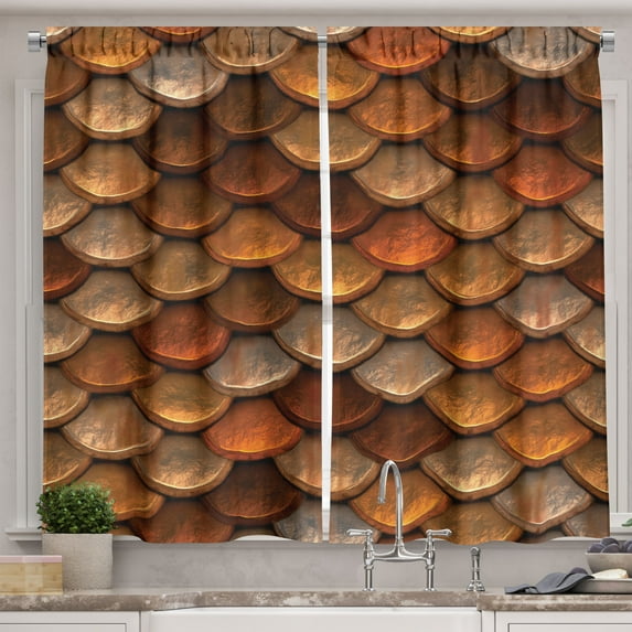 Ambesonne Vintage Kitchen Curtains, Medieval Scale Pattern, 55"x39", Multicolor