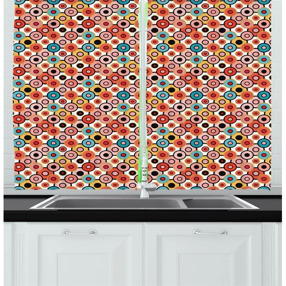 Ambesonne Vintage Kitchen Curtains, Retro Style Bubbles, 55"x45", Orange Yellow