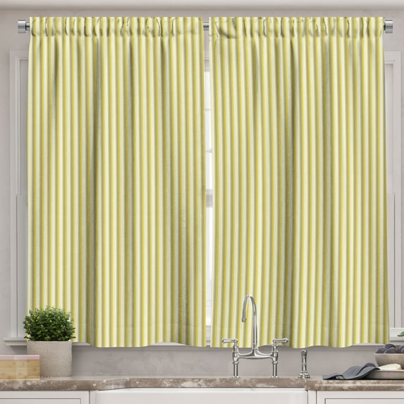 Ambesonne Vintage Kitchen Curtains, Retro Style Stripes, 55"x45", Pale Yellow White