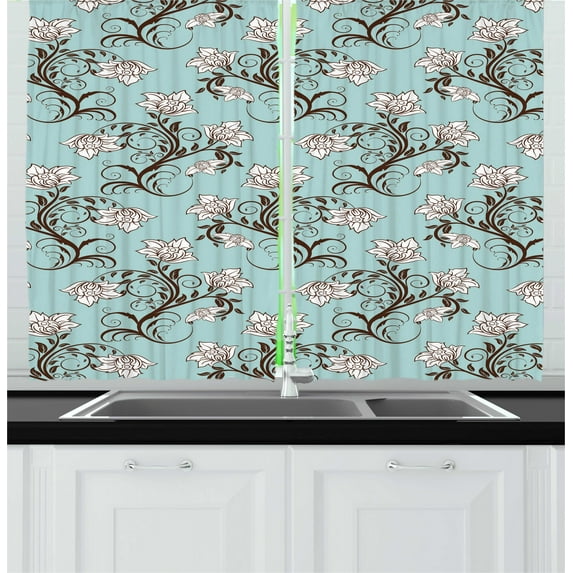 Ambesonne Vintage Kitchen Curtains, Royal Flower Arrangements, 55"x45", Seafoam Rosewood