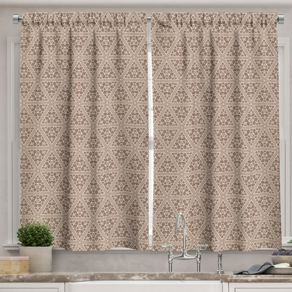 Ambesonne Vintage Kitchen Curtains, Triangles Floral Ornaments, 55"x45", Pale Mauve Taupe and Tan