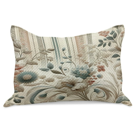 Ambesonne Vintage Knitted Quilt Pillowcover, Soft Color Floral Nostalgia, 36"x20", Eggshell Pale Slate Blue