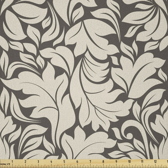 Ambesonne Vintage Leaves Fabric by the Yard Microfiber, Curved Leaf Pattern, 10 Yards, Taupe and Champagne