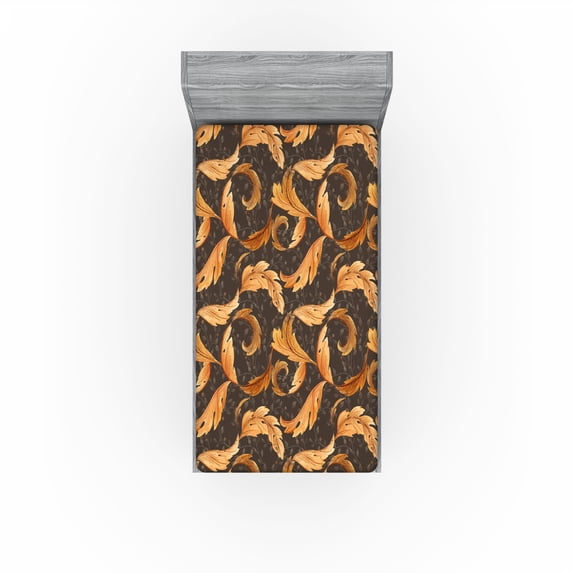Ambesonne Vintage Leaves Fitted Sheet, Art Nouveau Leafy, Twin XL Size, Pale Orange Dark Cocoa