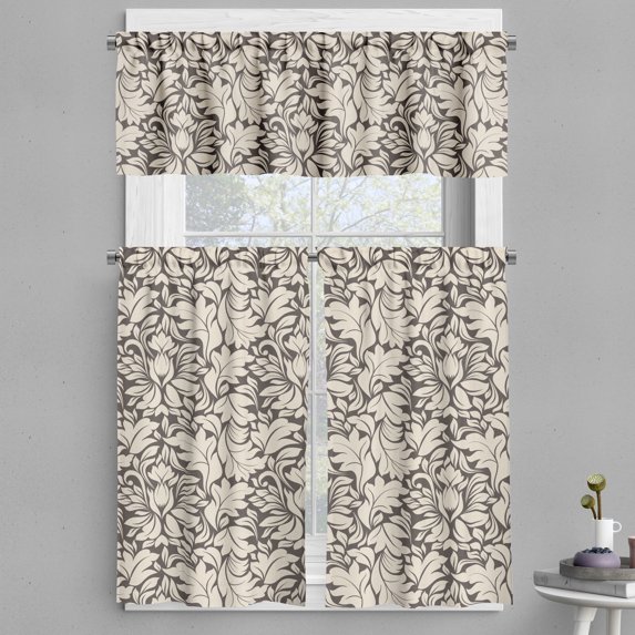 Ambesonne Vintage Leaves Valance & Curtain, Curved Leaf Pattern, 55"x30", Taupe and Champagne