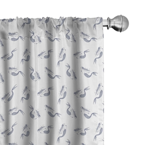 Ambesonne Vintage Mermaid 4-Panel Curtains, Swimming Fish Girls, 56"x84", Dark Ceil Blue White