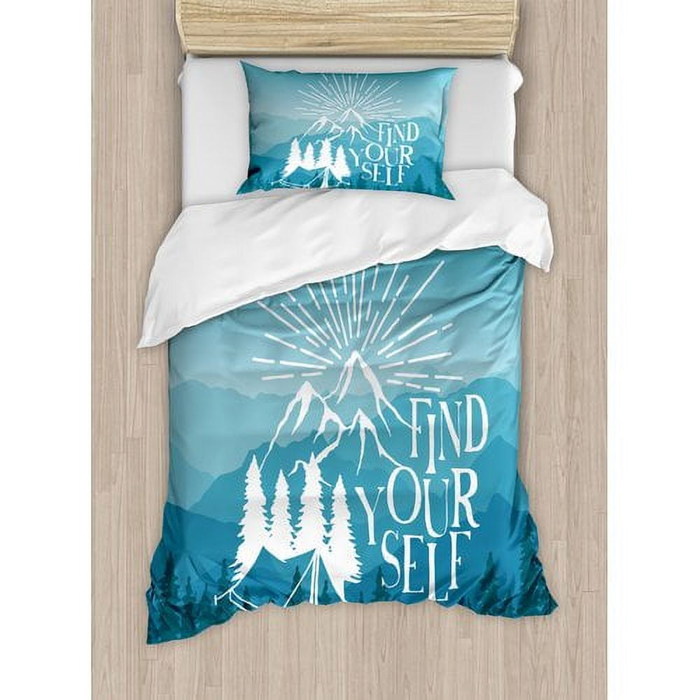 Twin Blue Vintage Mountain Range Duvet Cover Set
