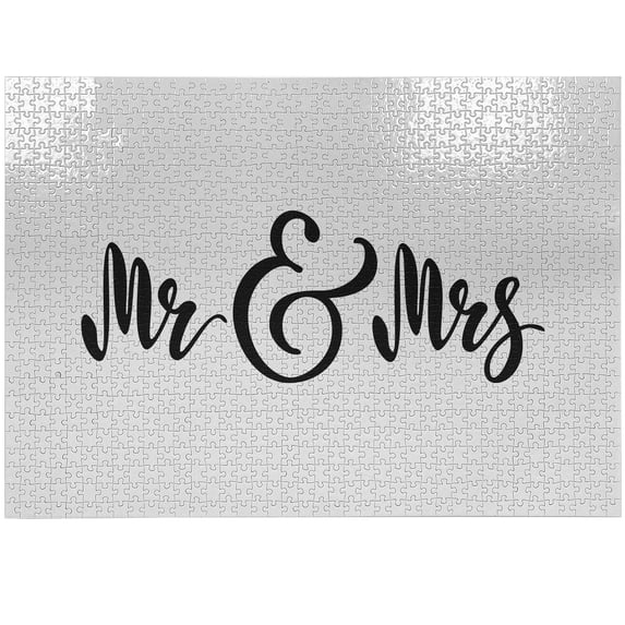 Ambesonne Vintage Mr Mrs Jigsaw Puzzle Durable Cardboard, Brush Pen Cursive, 1000 pcs, Black and White