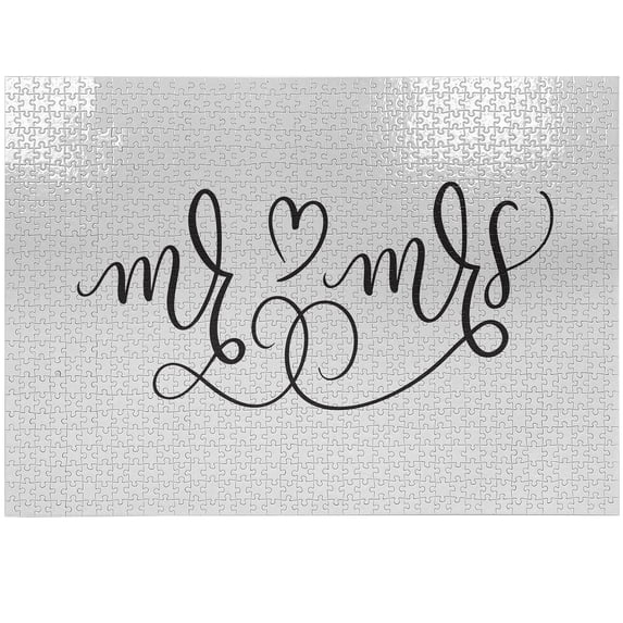 Ambesonne Vintage Mr Mrs Jigsaw Puzzle Durable Cardboard, Cursive Simplistic, 1000 pcs, White and Charcoal Grey