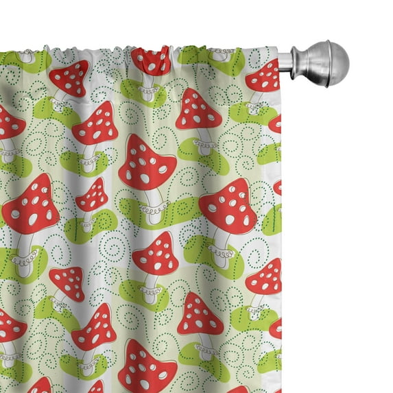 Ambesonne Vintage Mushroom Window Curtains, Soil Inhabitants, Each 28" W x 95" L, Vermilion Apple Green